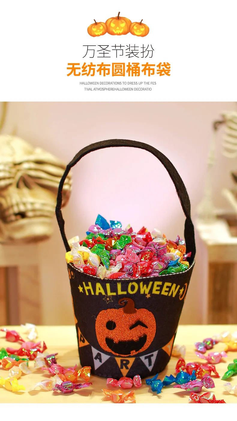 Halloween Theme Candy Bucket Bag Portable Candy Basket Kids Trick or Treat Bucket Halloween Party Decoration Supplies