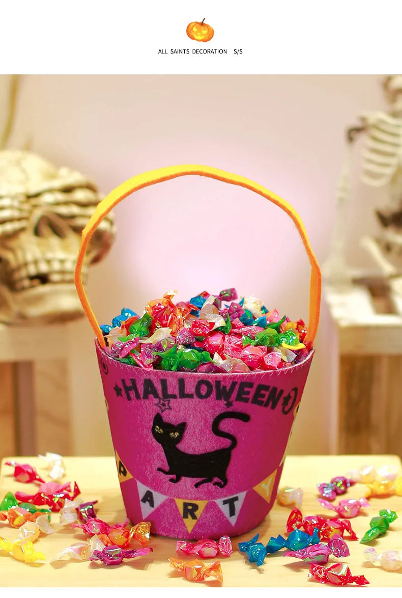 Halloween Theme Candy Bucket Bag Portable Candy Basket Kids Trick or Treat Bucket Halloween Party Decoration Supplies