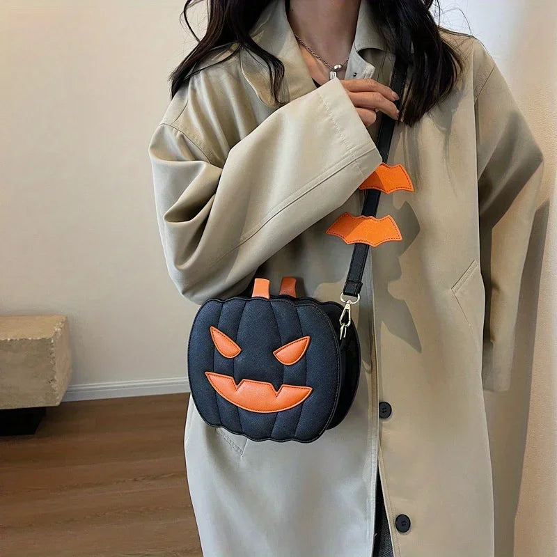 Enchanting Halloween Pumpkin Bag Devilish Style with Ghost Skull Accent Fashion Purse for Women & Girls