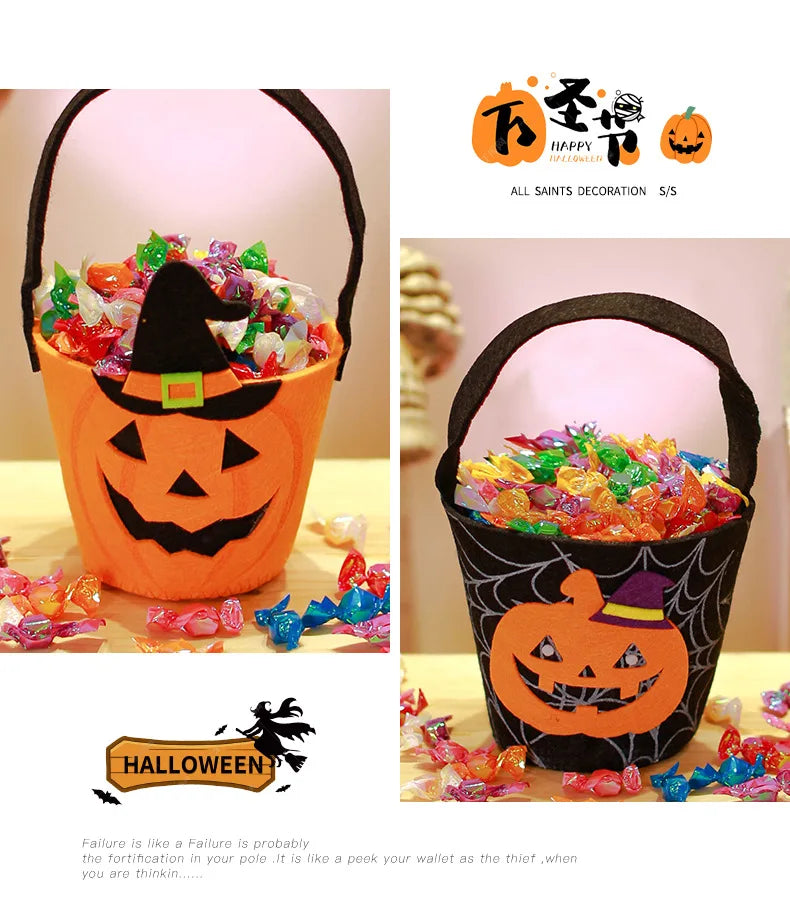 Halloween Theme Candy Bucket Bag Portable Candy Basket Kids Trick or Treat Bucket Halloween Party Decoration Supplies