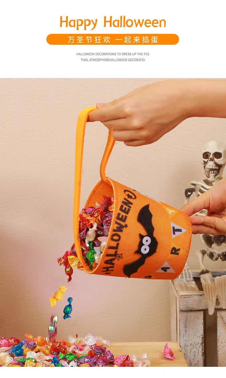 Halloween Theme Candy Bucket Bag Portable Candy Basket Kids Trick or Treat Bucket Halloween Party Decoration Supplies