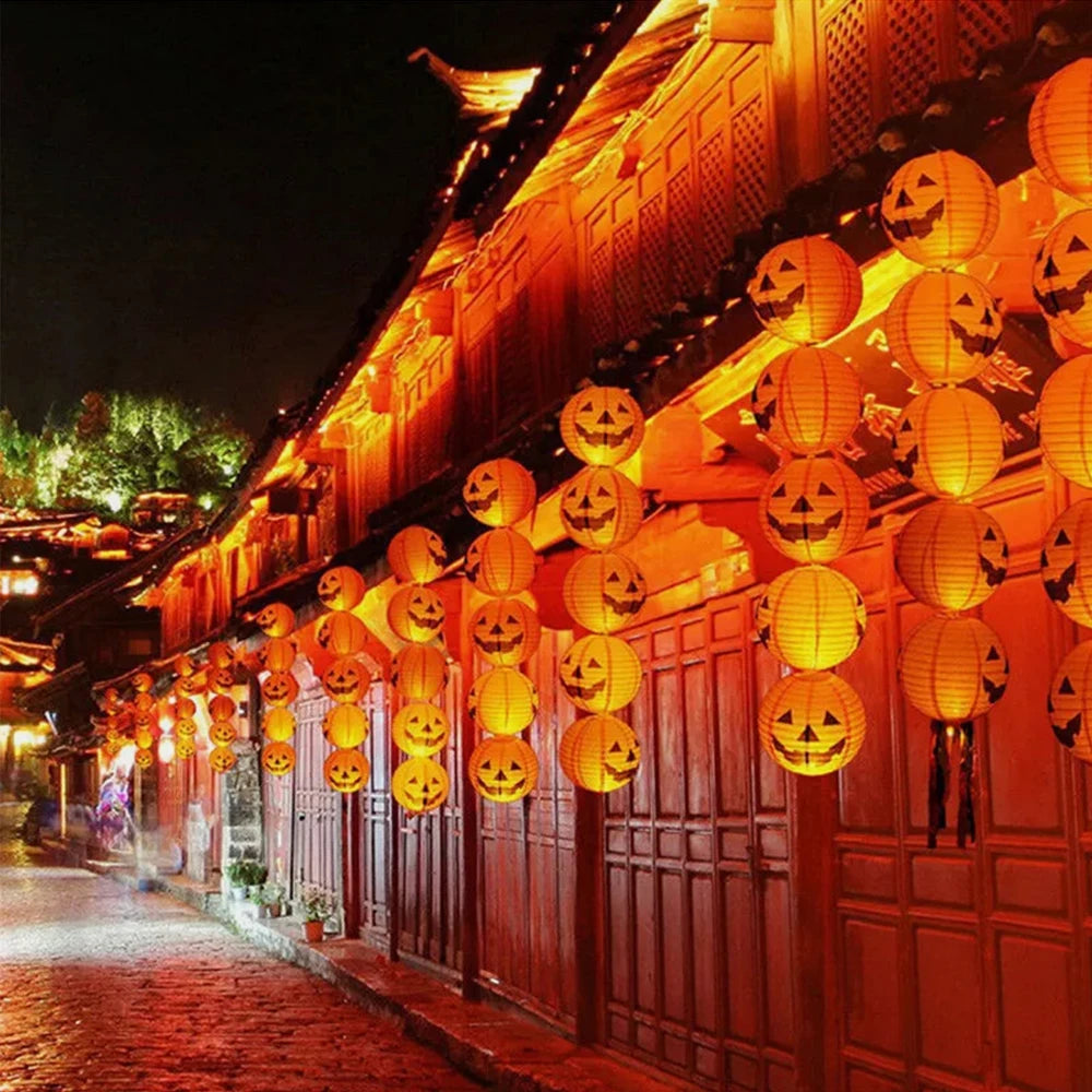 Halloween Pumpkin Lantern Jack O Hanging Paper Lanterns With Lights for Halloween Spooky Home Outdoor Indoor Party Decoration