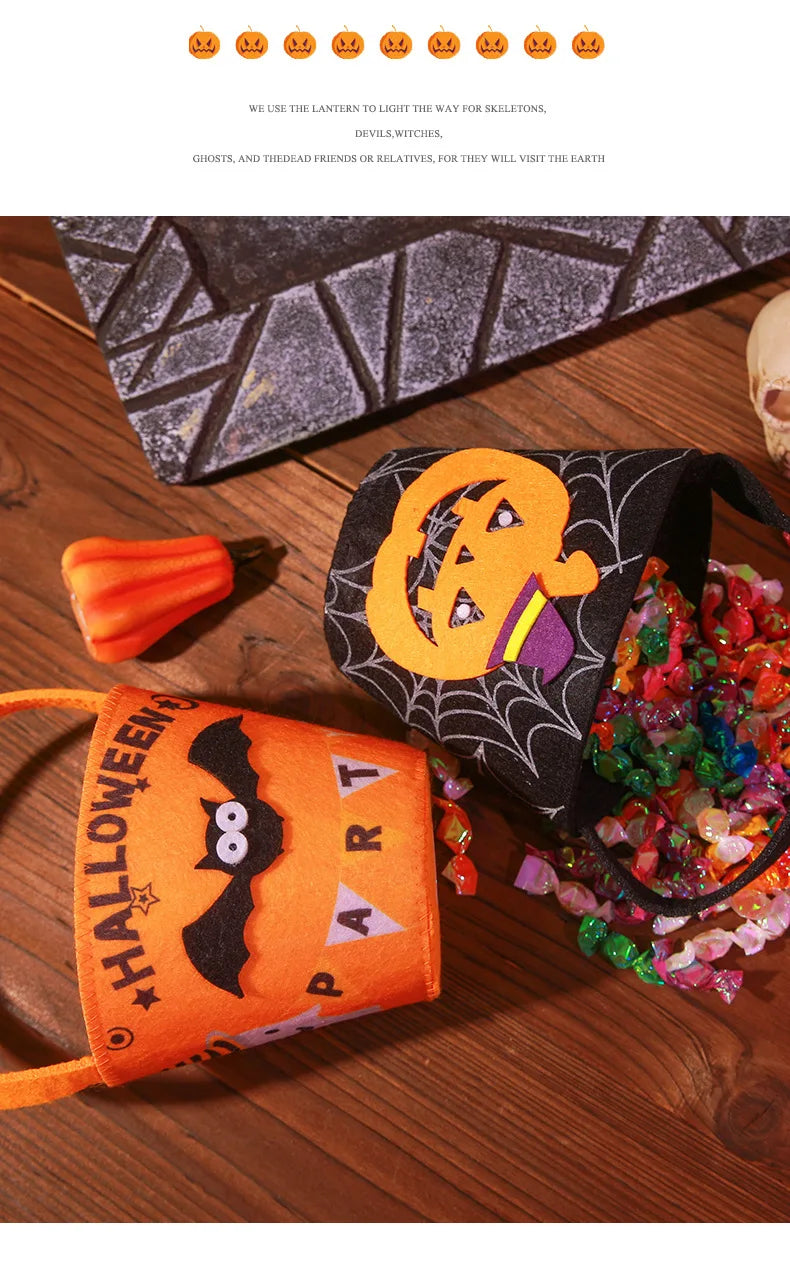 Halloween Theme Candy Bucket Bag Portable Candy Basket Kids Trick or Treat Bucket Halloween Party Decoration Supplies