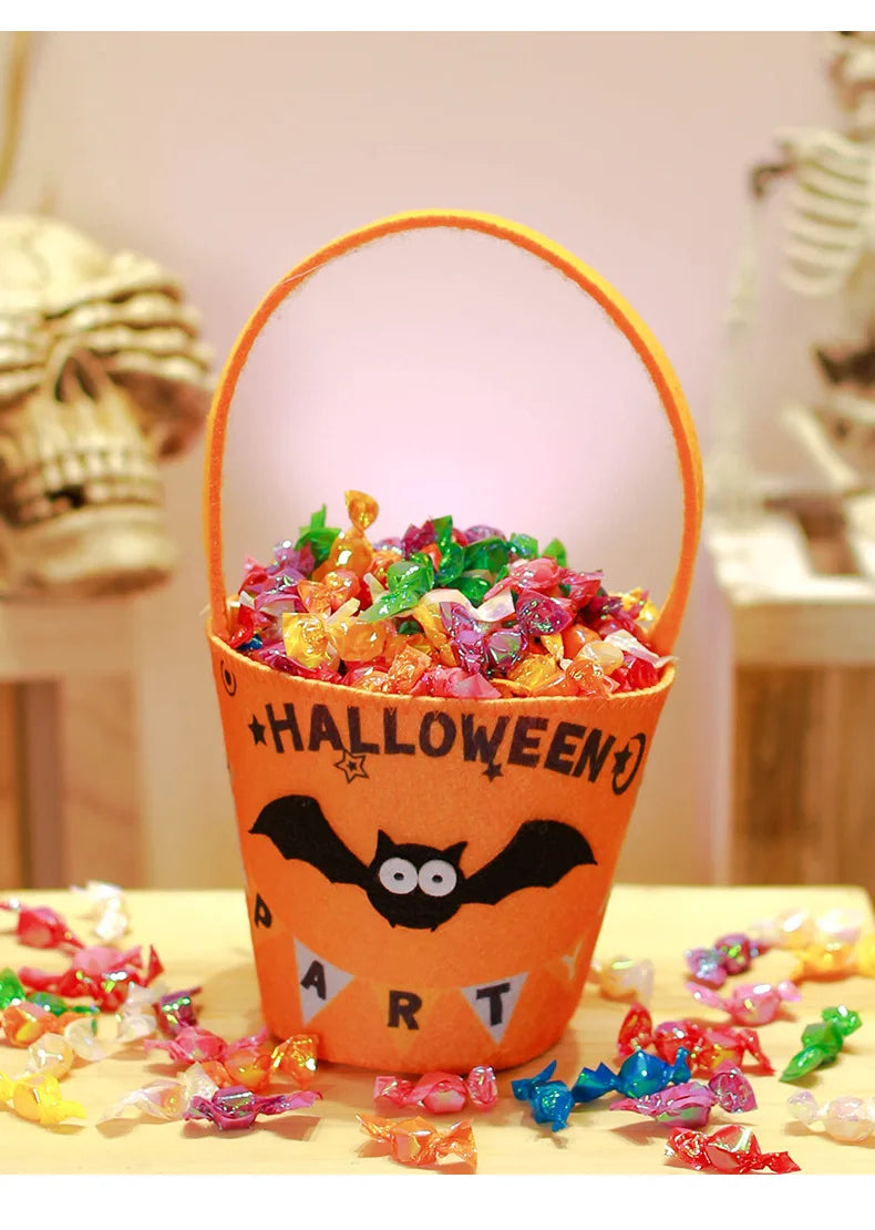 Halloween Theme Candy Bucket Bag Portable Candy Basket Kids Trick or Treat Bucket Halloween Party Decoration Supplies